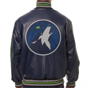 Alternative view of Minnesota Timberwolves Full Leather Black Varsity Navy Jacket