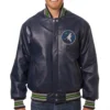 Minnesota Timberwolves Full Leather Black Varsity Navy Jacket