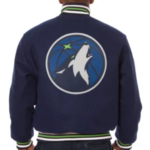 Alternative view of Minnesota Timberwolves Navy Blue Full Wool One Color Varsity Jacket