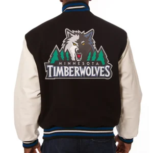 Alternative view of Minnesota Timberwolves Two Tone Wool & Leather Jacket Black & White