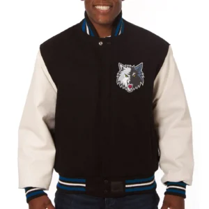Minnesota Timberwolves Two Tone Wool & Leather Jacket Black & White
