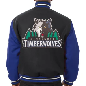 Alternative view of Minnesota Timberwolves Full Wool Two Tone Varsity Jacket Black & Blue