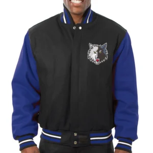 Minnesota Timberwolves Full Wool Two Tone Varsity Jacket Black & Blue