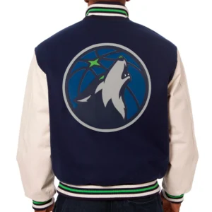 Alternative view of Minnesota Timberwolves Two Tone Wool & Leather Varsity Jacket Navy & White