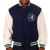 Minnesota Timberwolves Two Tone Wool & Leather Varsity Jacket Navy & White