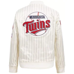 Alternative view of Minnesota Twins Classic Pro Standard Women's Pinstripe Full-Snap Satin Varsity Cream Jacket