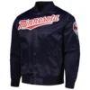 Minnesota Twins Pro Standard Pearls Wordmark Full-Snap Satin Varsity Navy Jacket