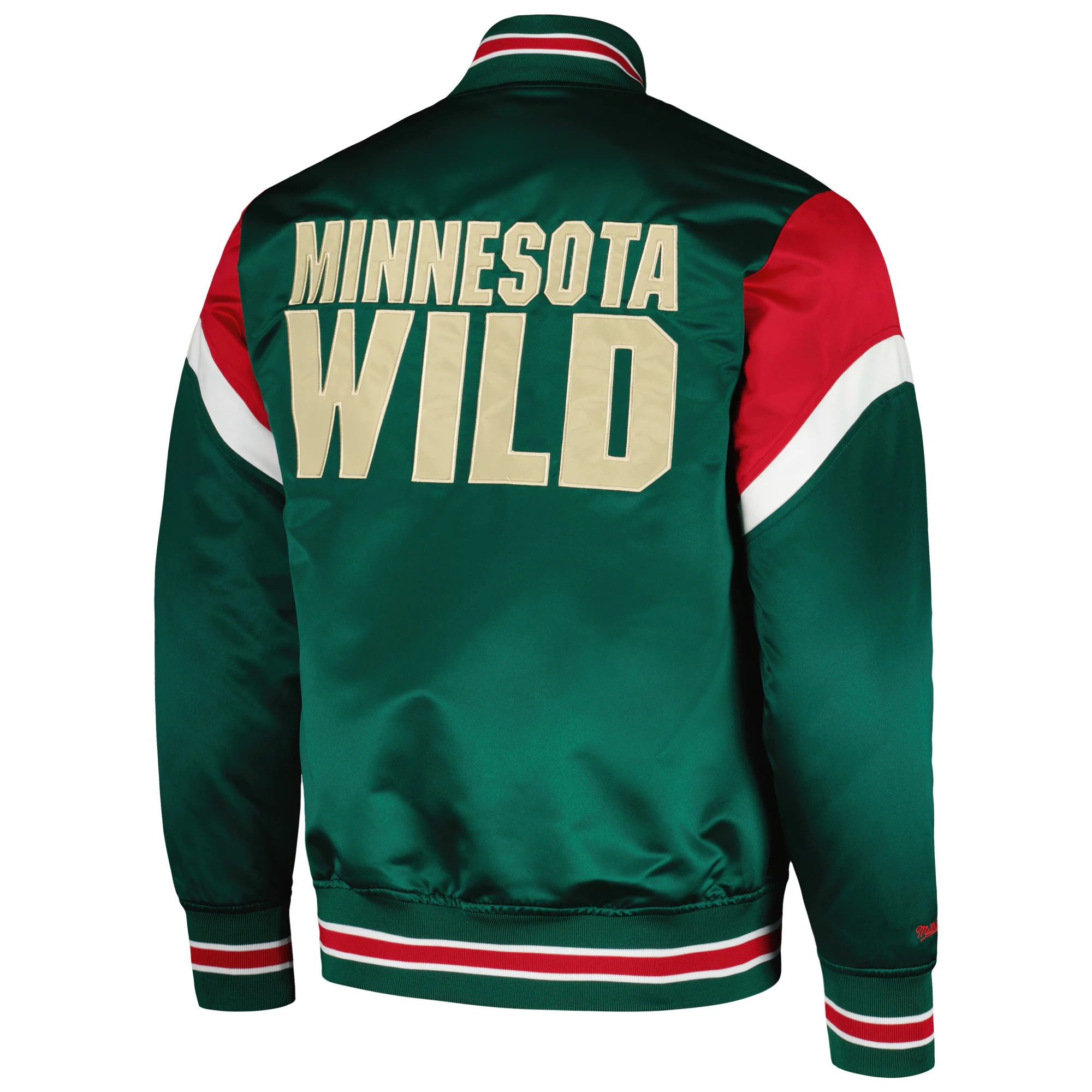 Minnesota Wild Full-Snap Cooperstown Heavyweight Green Satin Varsity Jacket - Image 2