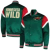Minnesota Wild Full-Snap Cooperstown Heavyweight Green Satin Varsity Jacket - Image 3