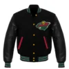 Minnesota Wild Letterman Full Black Wool & Leather Varsity Jacket
