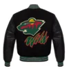 Alternative view of Minnesota Wild Letterman Full Black Wool & Leather Varsity Jacket