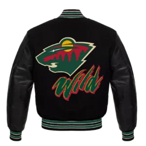 Alternative view of Minnesota Wild Letterman Full Black Wool & Leather Varsity Jacket