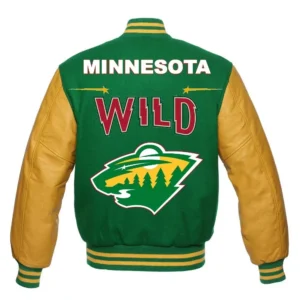 Alternative view of Minnesota Wild Letterman Green/Yellow Wool & Leather Varsity Jacket