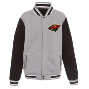 Minnesota Wild Reversible Gray & Black Full Wool Two Tone Varsity Jacket