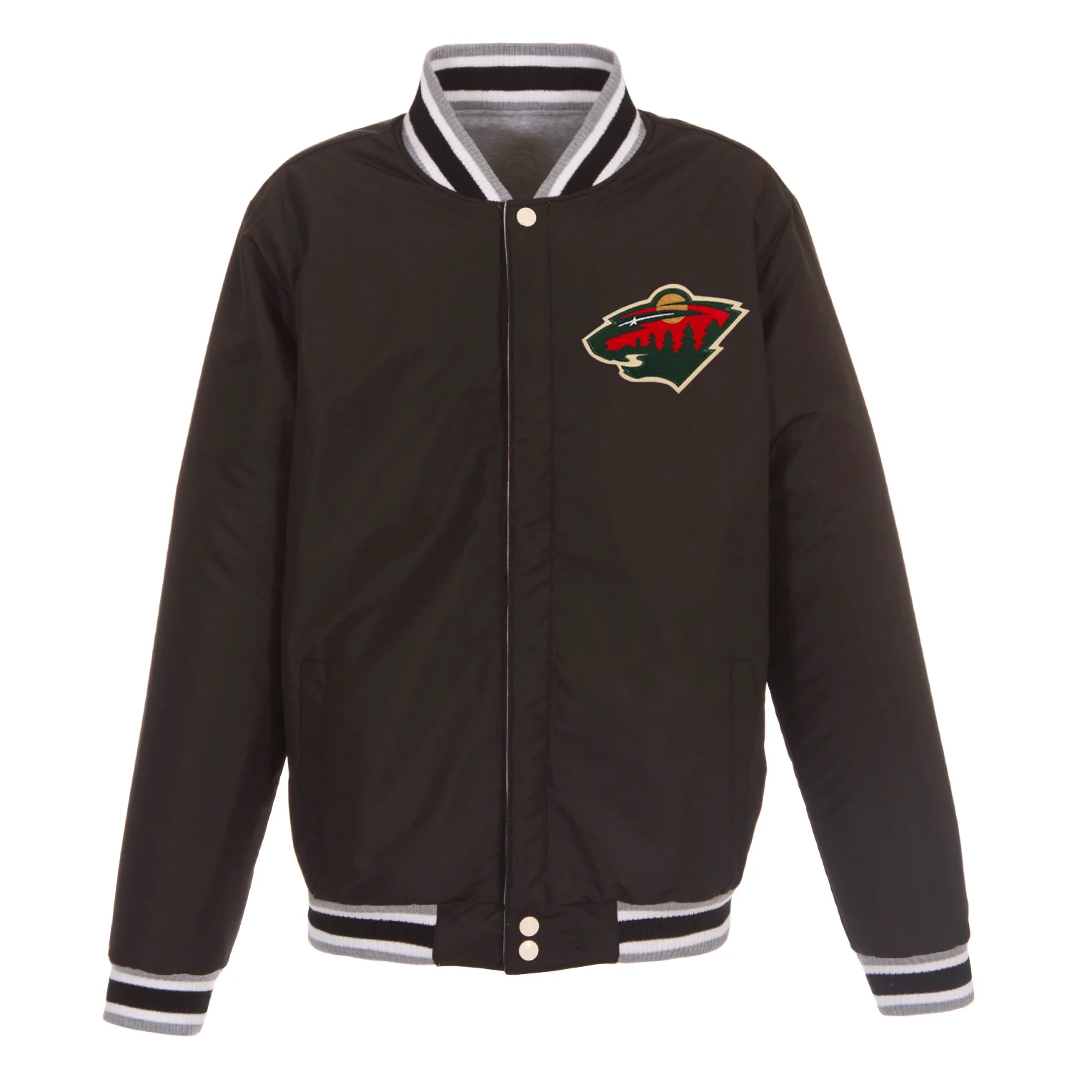 Minnesota Wild Reversible Gray & Black Full Wool Two Tone Varsity Jacket - Image 3