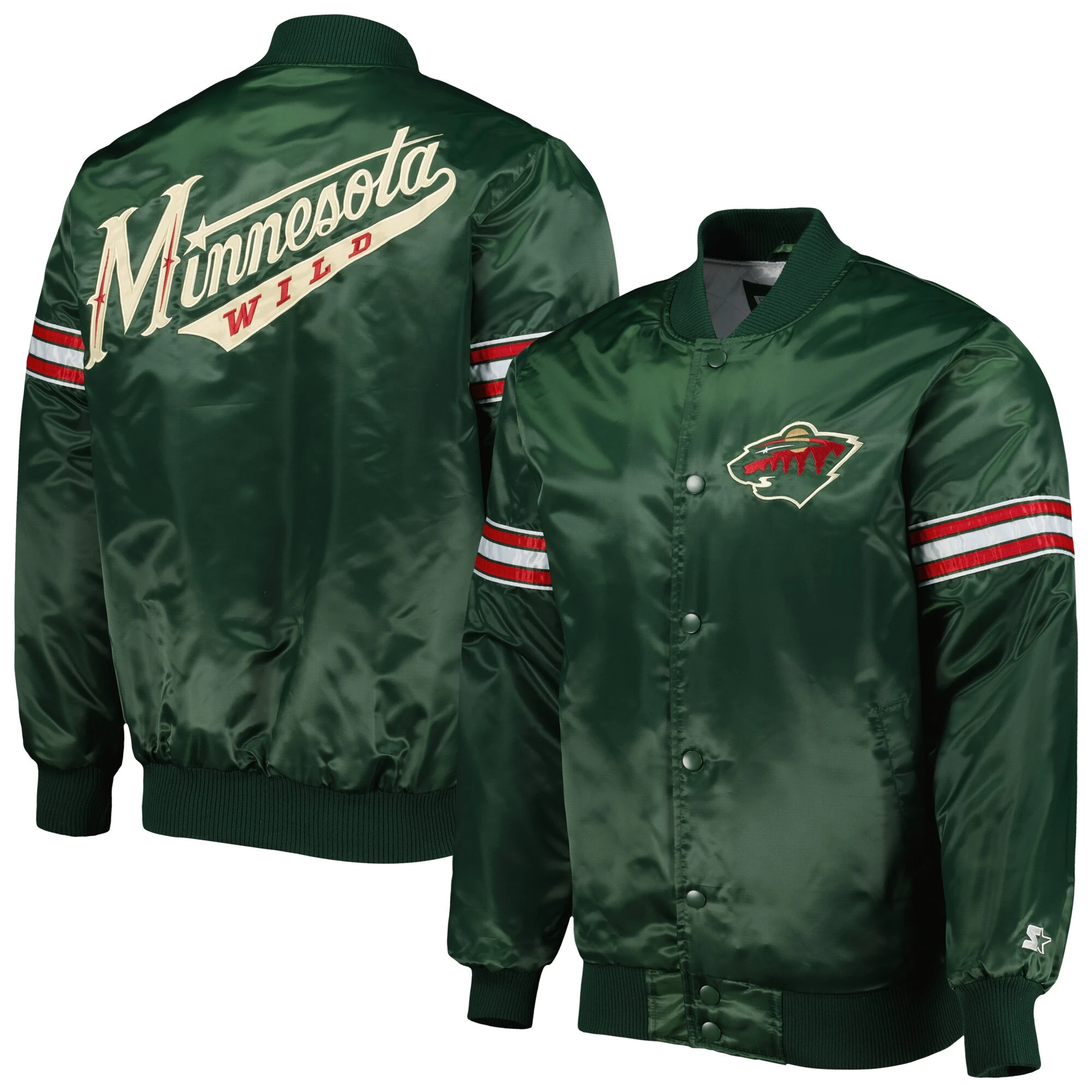Minnesota Wild The Power Forward Green Satin Varsity Jacket - Image 4