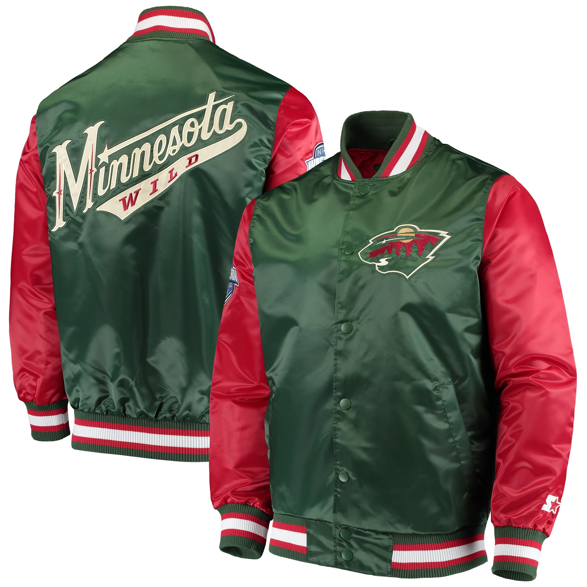 Minnesota Wild Starter The Rookie Green/Red Satin Varsity Jacket - Image 4