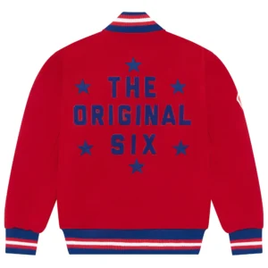 Alternative view of Montreal Canadiens OVO x NHL Red Full-Snap Varsity Jacket