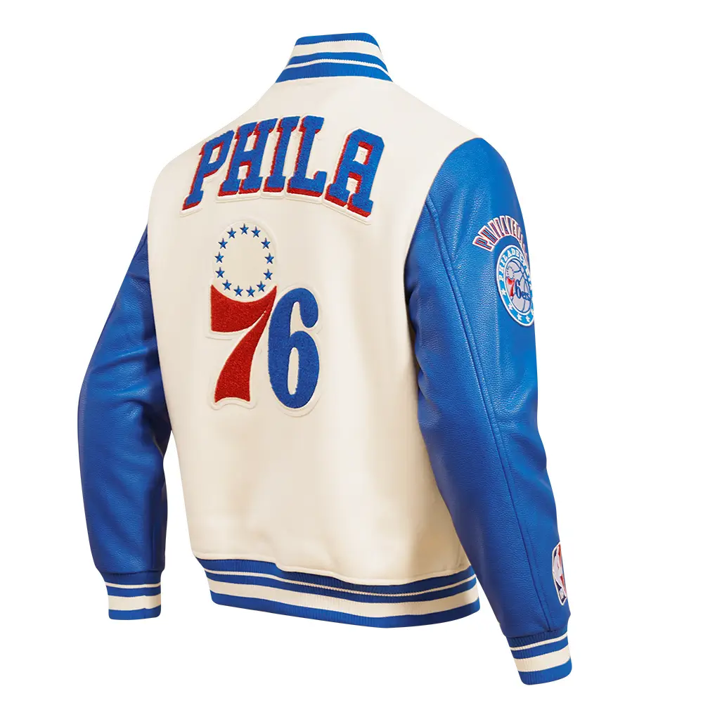 NBA Philadelphia 76ers Retro Classic Men's Rib Wool Varsity Jacket - Image 3