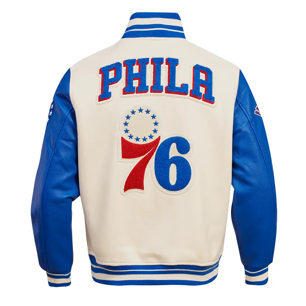 NBA Philadelphia 76ers Retro Classic Men's Rib Wool Varsity Jacket - Image 2