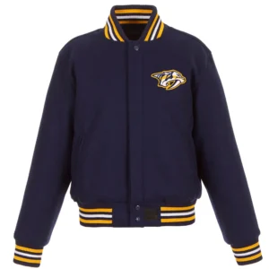 Nashville Predators Domestic Navy Full Wool One Color Varsity Jacket
