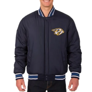 Alternative view of Nashville Predators Reversible Navy Full Wool One Color Varsity Jacket