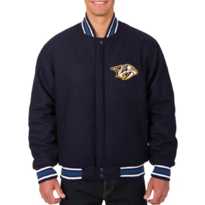 Nashville Predators Reversible Navy Full Wool One Color Varsity Jacket