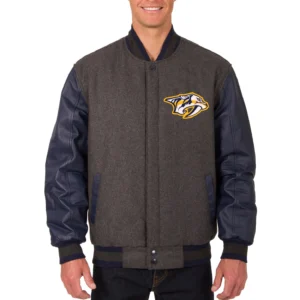 Nashville Predators Wool & Leather Reversible Varsity Jacket Embroidered Logo