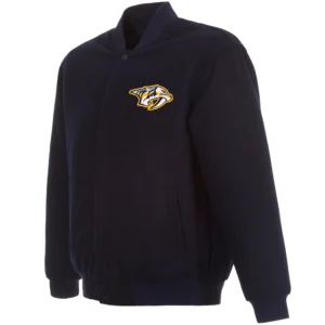 Nashville Predators Rib Knitted Reversible Black Full Wool One Color Varsity Jacket