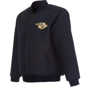 Alternative view of Nashville Predators Rib Knitted Reversible Black Full Wool One Color Varsity Jacket
