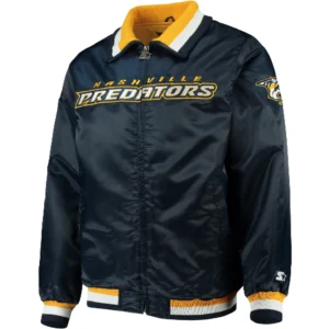Nashville Predators Starter The Captain II Full-Zip Satin Varsity Navy Jacket