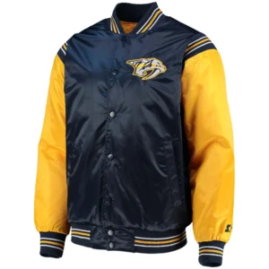 Nashville Predators Starter The Enforcer Full-Snap Satin Varsity Jacket