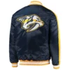 Nashville Predators Starter O-Line Full-Snap Satin Varsity Navy Jacket - Image 2