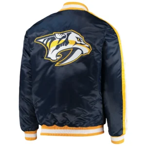 Alternative view of Nashville Predators Starter O-Line Full-Snap Satin Varsity Navy Jacket
