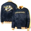 Nashville Predators Starter O-Line Full-Snap Satin Varsity Navy Jacket - Image 3