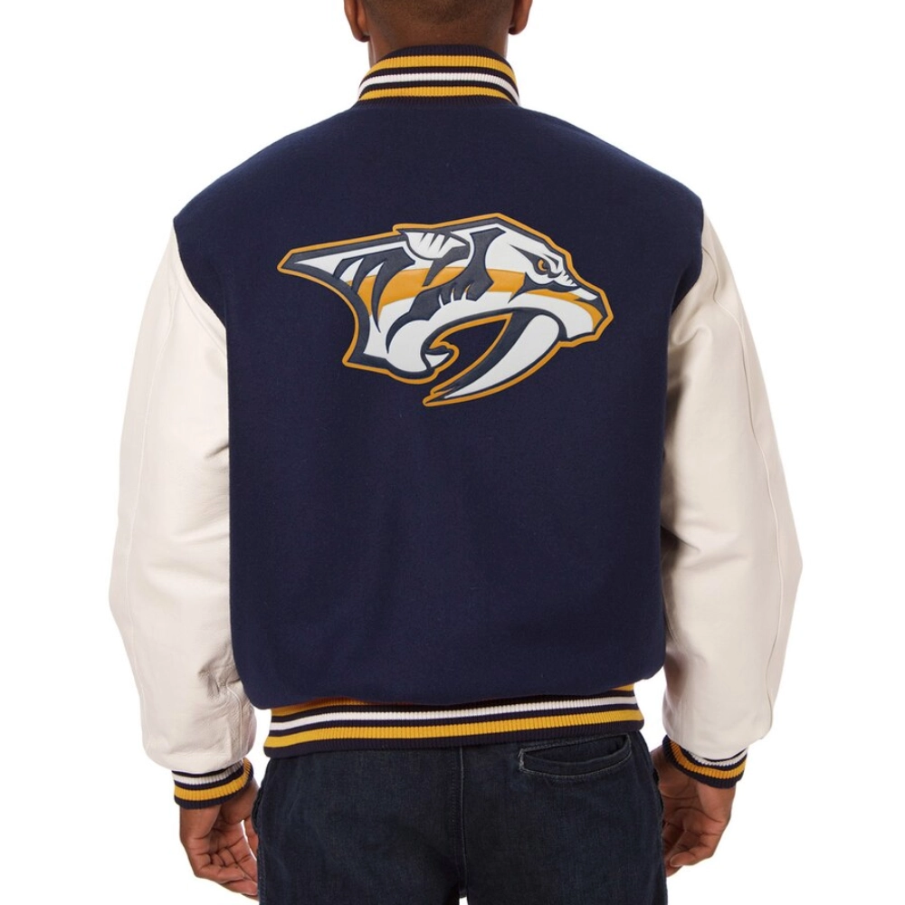 Nashville Predators Two Tone Wool & Leather Varsity Jacket - Image 2