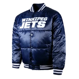Navy Winnipeg Jets Bronx Satin Full-Snap Puffer varsity Jacket
