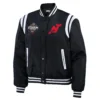 Women's New Jersey Devils Full Zip Black Satin Bomber Jacket