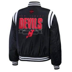 Alternative view of New Jersey Devils Women's Full Zip Satin Bomber Jacket