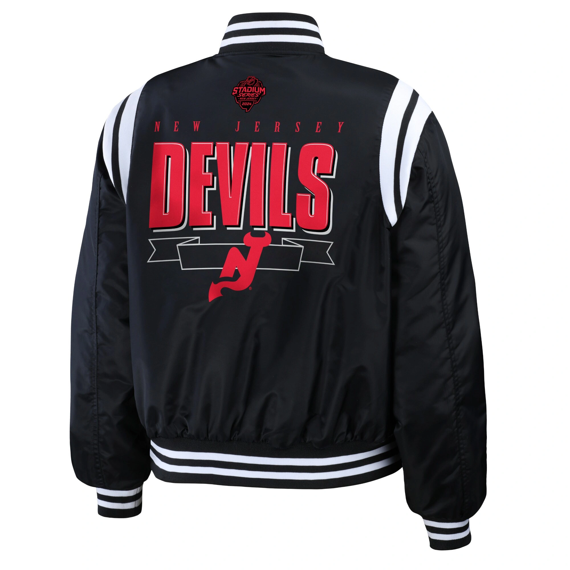 New Jersey Devils Women's Full Zip Satin Bomber Jacket - Image 2