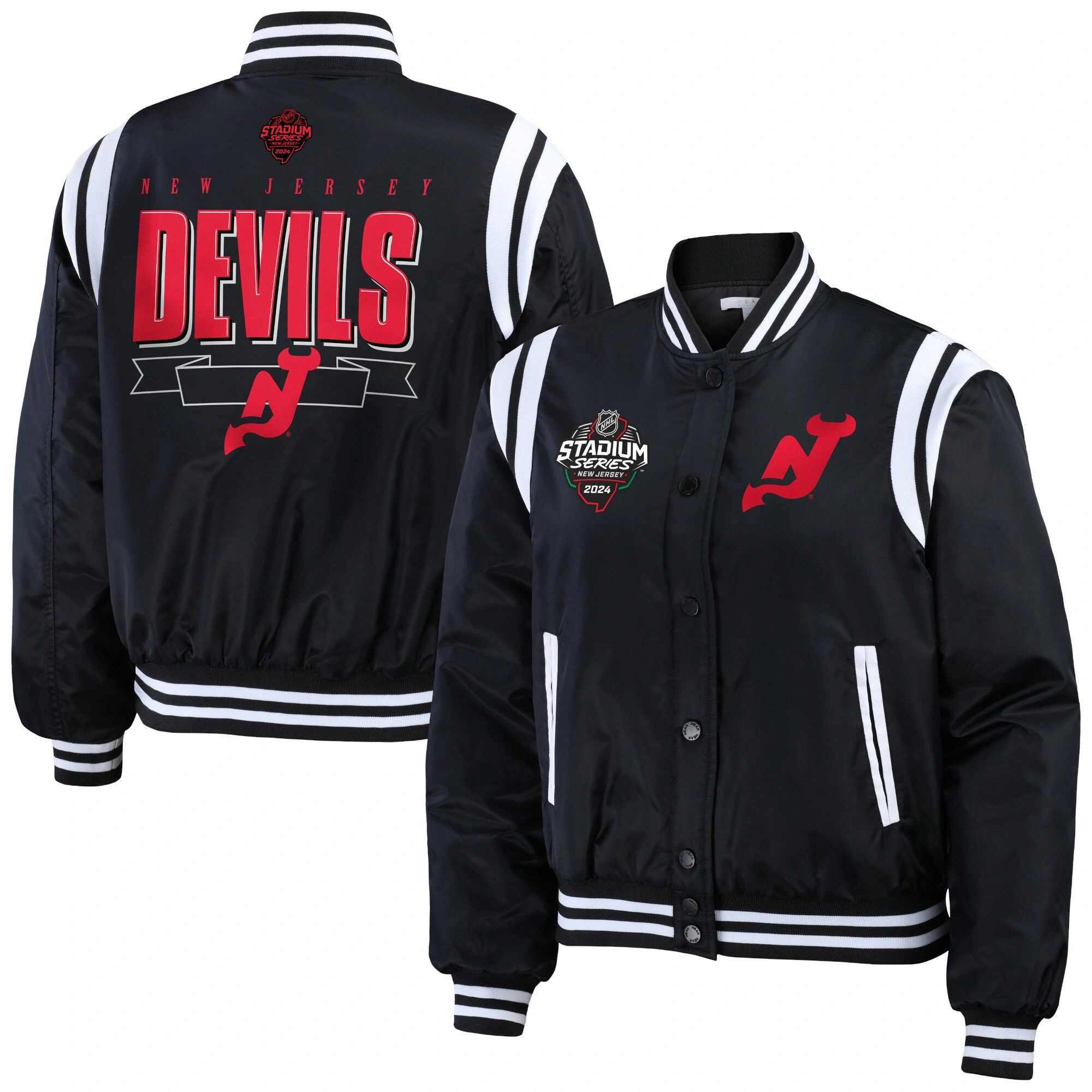 New Jersey Devils Women's Full Zip Satin Bomber Jacket - Image 3