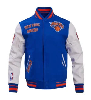 New York Knicks Classic Rib Wool & Leather Varsity Jacket