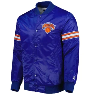 New York Knicks The Power Forward Satin Varsity Blue Jacket