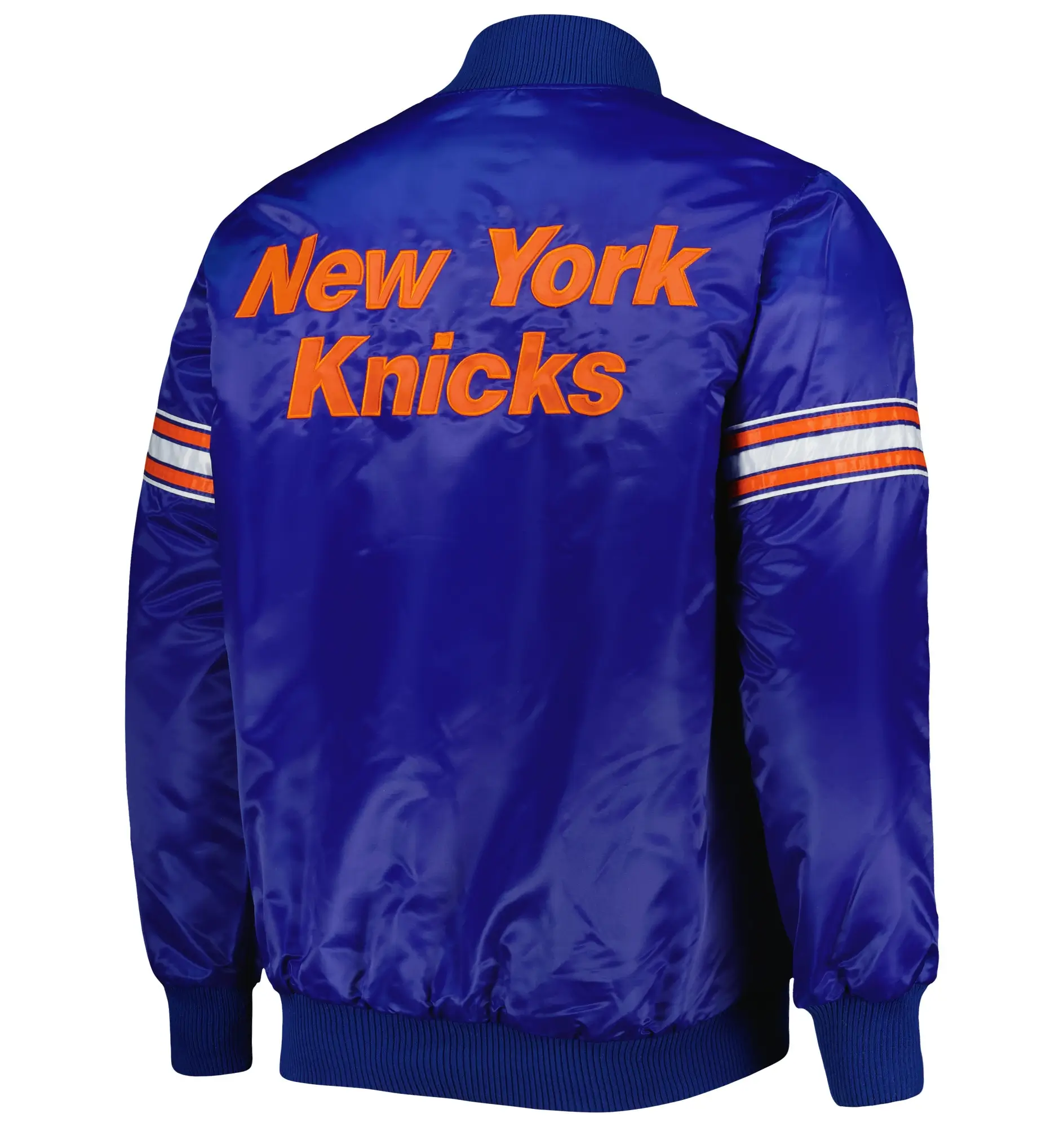 New York Knicks The Power Forward Satin Varsity Blue Jacket - Image 2