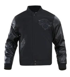 New York Knicks Triple Black Wool & Leather Black Varsity Jacket