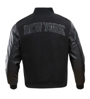 Alternative view of New York Knicks Triple Black Wool & Leather Black Varsity Jacket