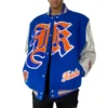 New York Knicks Old English Wool & Leather Varsity Jacket - Image 3