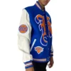 New York Knicks Old English Wool & Leather Varsity Jacket - Image 5