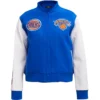 Women's Classic New York Knicks Logo Blue & White Varsity Jacket