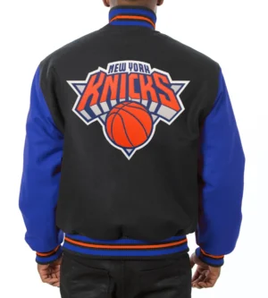 Alternative view of New York Knicks Two Tone Wool & Leather Varsity Jacket Black & Blue